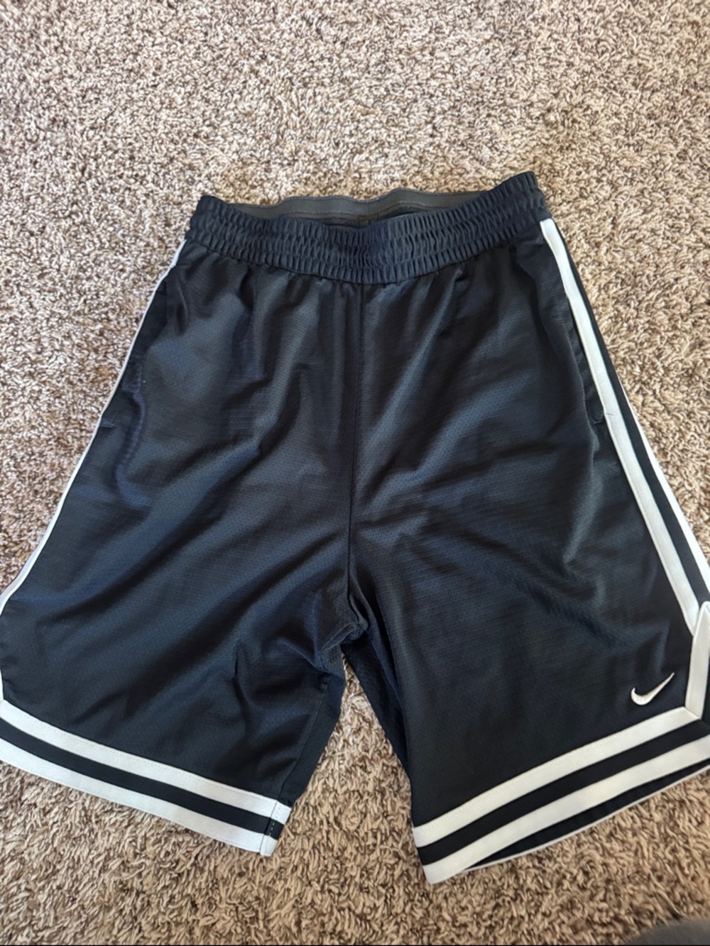 Nike Men’s Black Athletic Shorts with White Stripes